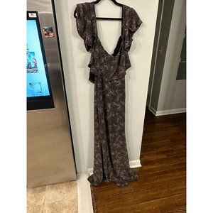 Women's Nightgown Maxi Dress Long Length Flare Sleeve Size XL Brown Rhinestone